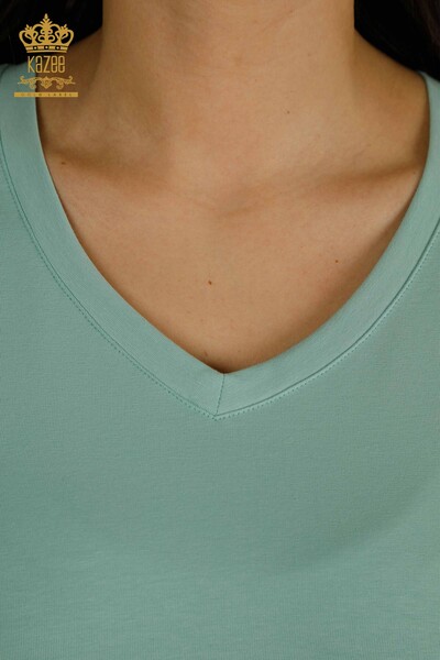 Hurtownia bluzek damskich - dekolt w kształcie litery V - miętowa - 79564 | KAZEE - Thumbnail