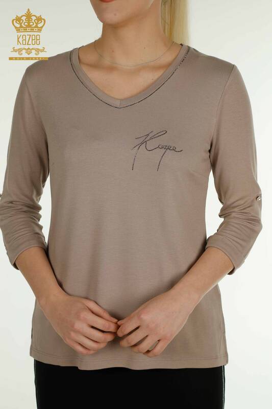 Hurtownia bluzek damskich z dekoltem w kształcie litery V Mink - 79309 | KAZEE