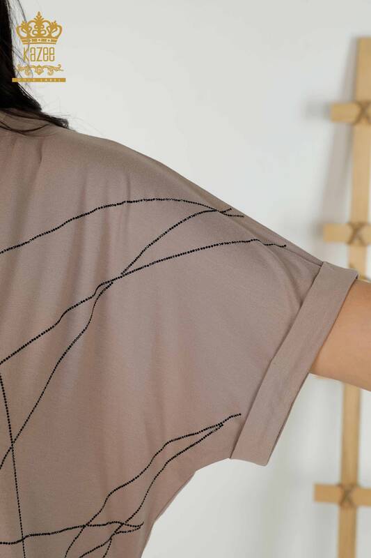 Hurtownia bluzek damskich z dekoltem w kształcie litery V Mink - 79320 | KAZEE