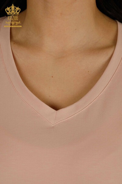 Hurtownia bluzek damskich - Dekolt w kształcie litery V - pudrowy - 79564 | KAZEE - Thumbnail