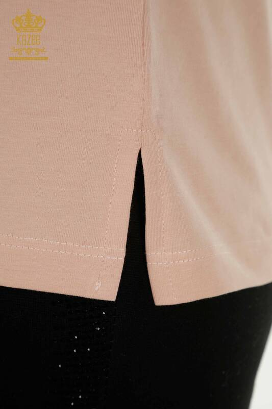 Hurtownia bluzek damskich - Dekolt w kształcie litery V - pudrowy - 79564 | KAZEE