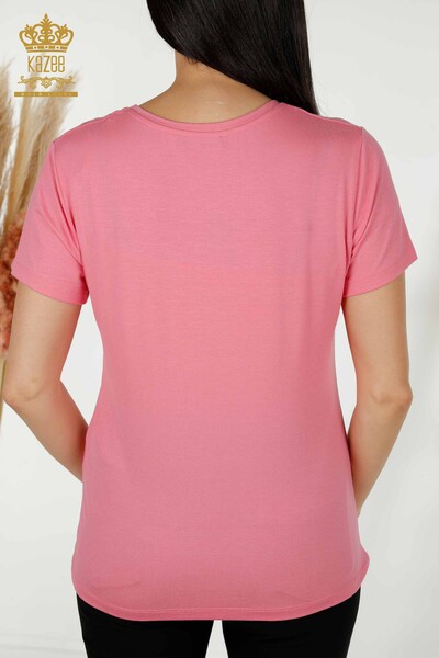 Hurtownia bluzek damskich z dekoltem w kształcie litery V różowa - 79179 | KAZEE - Thumbnail