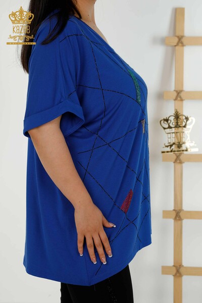 Hurtownia bluzek damskich Saks z dekoltem w kształcie litery V - 79320 | KAZEE - Thumbnail