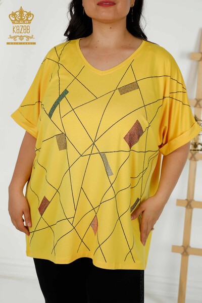 Hurtownia bluzek damskich z dekoltem w kształcie litery V, żółta - 79320 | KAZEE - Thumbnail