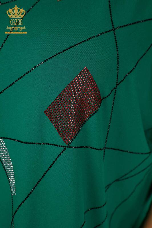 Hurtownia bluzek damskich z dekoltem w kształcie litery V, zielona - 79320 | KAZEE