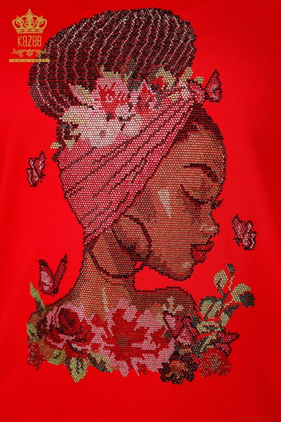 Hurtownia bluzek damskich w kolorze kamienia haftowanej czerwieni - 78913 | KAZEE - Thumbnail
