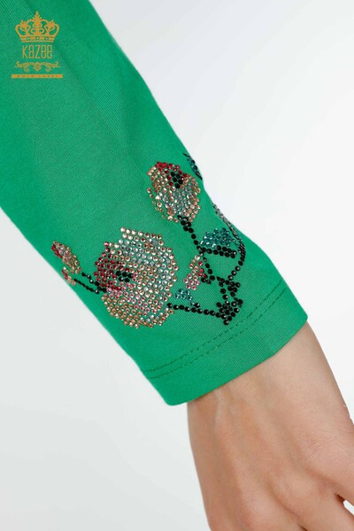 Hurtownia bluzek damskich w kolorze kamienia haftowanej zieleni - 79015 | KAZEE - Thumbnail