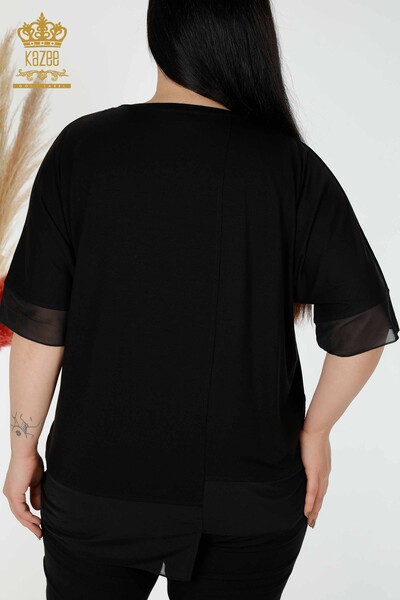 Hurtownia bluzek damskich w kwiatowe wzory, czarna - 79028 | KAZEE - Thumbnail