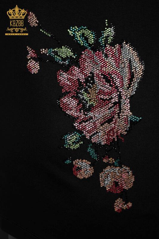 Hurtownia bluzek damskich w kwiatowe wzory, czarna - 79052 | KAZEE