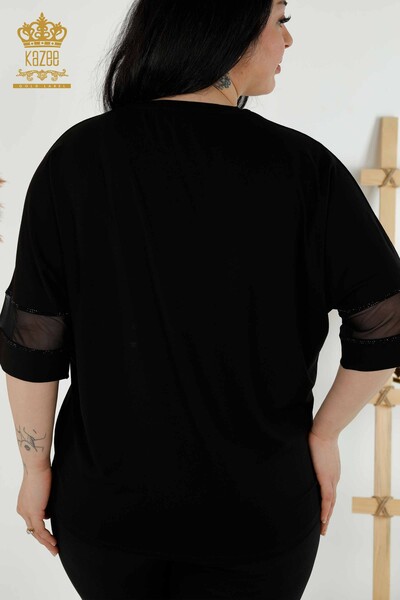 Hurtownia bluzek damskich w kwiatowe wzory, czarna - 79059 | KAZEE - Thumbnail