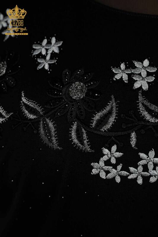 Hurtownia bluzek damskich w kwiatowe wzory, czarna - 79137 | KAZEE