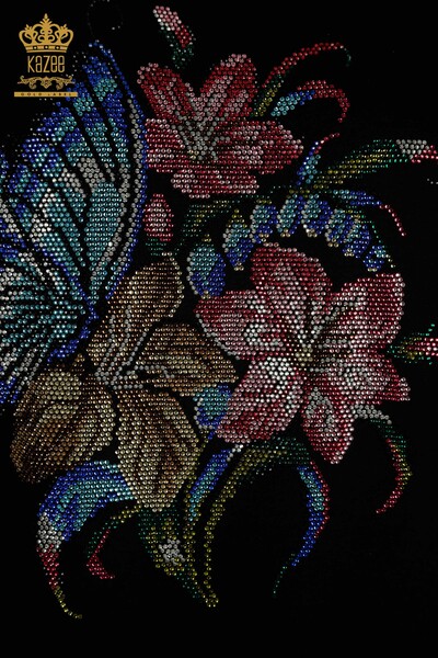 Hurtownia bluzek damskich w kwiatowe wzory, czarna - 79352 | KAZEE - Thumbnail