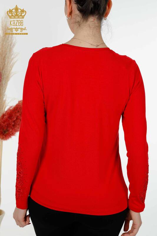 Hurtownia bluzek damskich w kwiatowe wzory, czerwona - 79010 | KAZEE
