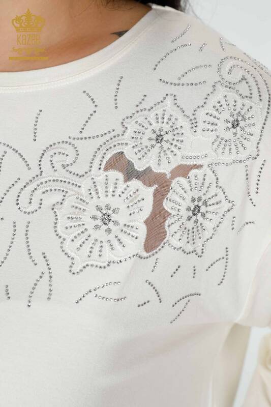 Hurtownia bluzek damskich w kwiatowe wzory ecru - 77990 | KAZEE