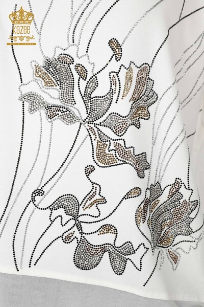 Hurtownia bluzek damskich w kwiatowe wzory ecru - 79028 | KAZEE - Thumbnail