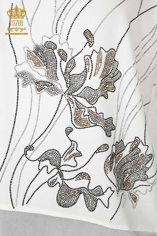 Hurtownia bluzek damskich w kwiatowe wzory ecru - 79028 | KAZEE
