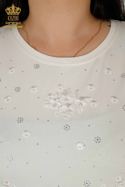 Hurtownia bluzek damskich w kwiatowe wzory ecru - 79087 | KAZEE - Thumbnail