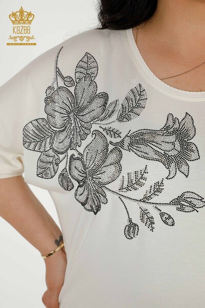 Hurtownia bluzek damskich w kwiatowe wzory ecru - 79307 | KAZEE - Thumbnail