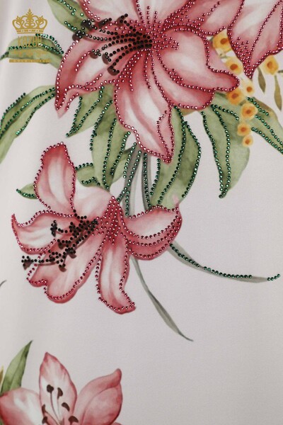 Hurtownia bluzek damskich w kwiatowe wzory liliowa - 77769 | KAZEE - Thumbnail