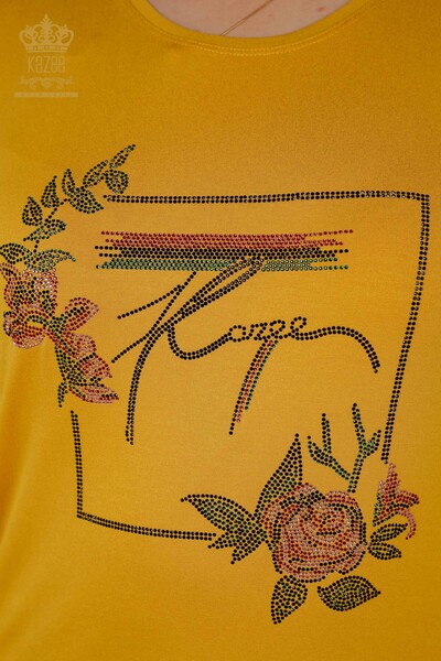 Hurtownia bluzek damskich w kwiatowe wzory szafranowa - 79042 | KAZEE - Thumbnail