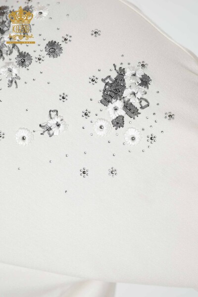 Hurtownia bluzek damskich w kwiatowe wzorzyste tiulowe szczegółowe ecru - 79032 | KAZEE - Thumbnail