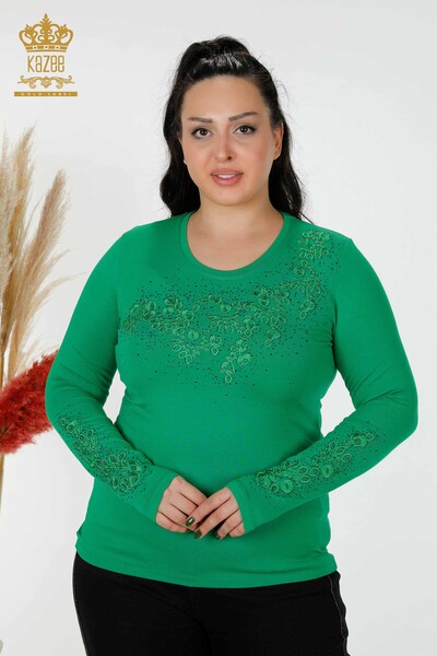 Hurtownia bluzek damskich w kwiatowe wzory w kolorze zielonym - 79010 | KAZEE - Thumbnail