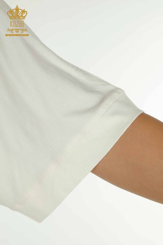 Hurtownia bluzek damskich w liście w kolorze ecru - 79090 | KAZEE