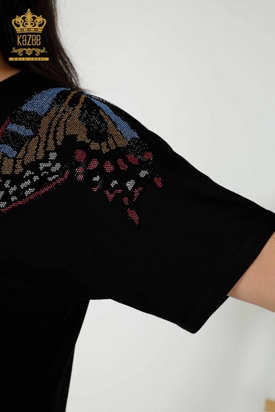 Hurtownia bluzek damskich w motylkowe wzory, czarna - 79154 | KAZEE - Thumbnail