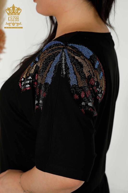 Hurtownia bluzek damskich w motylkowe wzory, czarna - 79154 | KAZEE