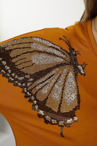 Hurtownia damska bluzki z okrągłym dekoltem i wzorem w motyle - 77971 | kaze - Thumbnail