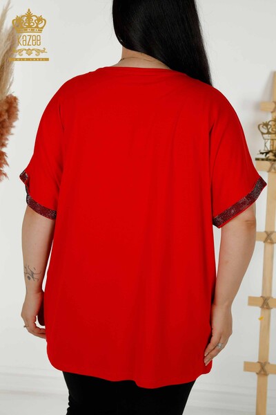 Hurtownia bluzek damskich we wzorzyste czerwone - 79325 | KAZEE - Thumbnail