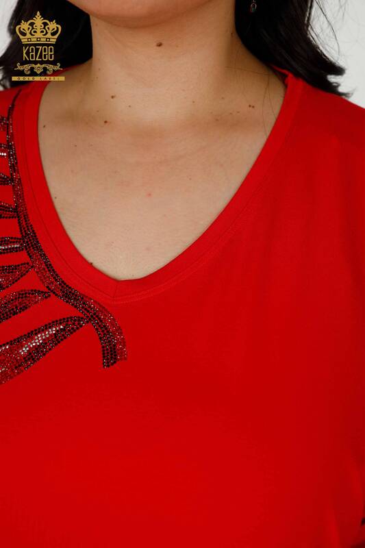 Hurtownia bluzek damskich w liście w kolorze czerwonym - 79319 | KAZEE