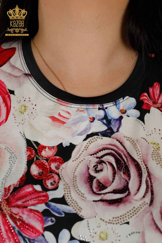 Hurtownia bluzek damskich z nadrukiem cyfrowym we wzory - 79202 | KAZEE