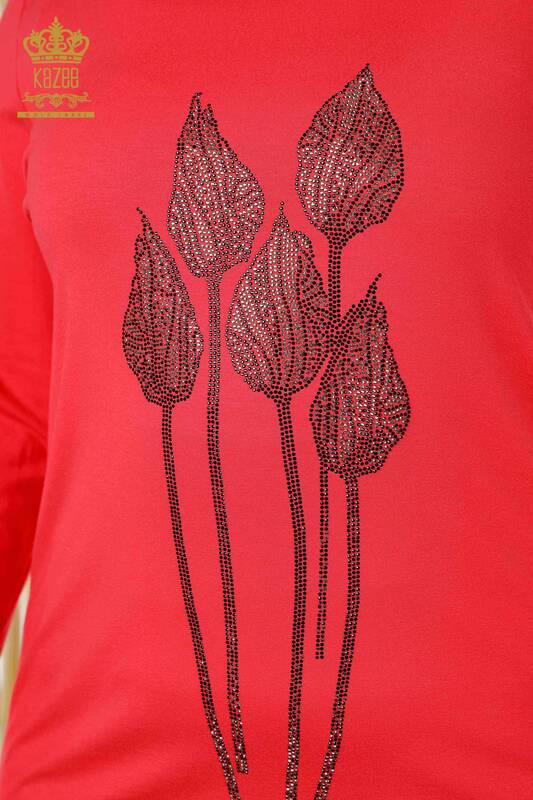 Hurtownia bluzek damskich z haftowanym kamieniem i kwiatem granatu - 79041 | KAZEE