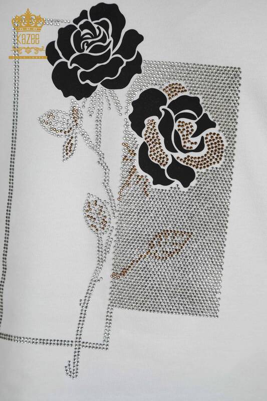 Hurtownia bluzek damskich - Haftowana w kwiaty - biała - 79860 | KAZEE