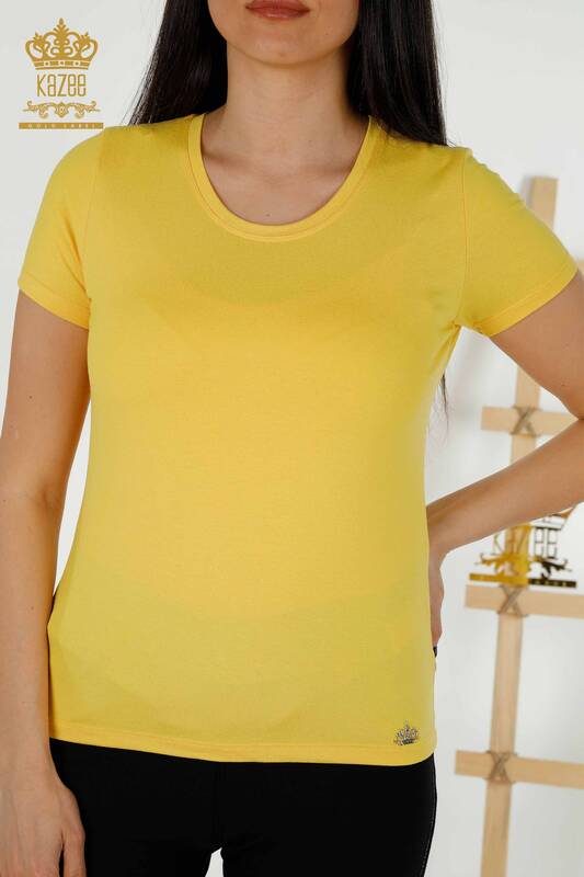 Hurtownia bluzek damskich z krótkim rękawem Basic Yellow - 79287 | KAZEE