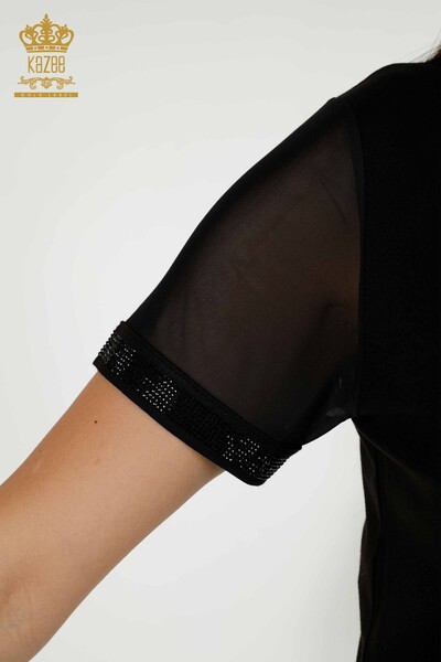 Hurtownia bluzek damskich z krótkim rękawem, czarna - 79104 | KAZEE - Thumbnail