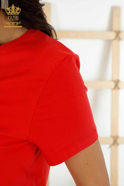 Hurtownia bluzek damskich z krótkim rękawem czerwona - 79178 | KAZEE - Thumbnail