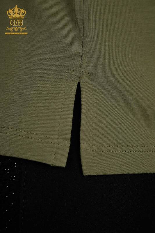 Hurtownia bluzek damskich - Z krótkim rękawem - khaki - 79563 | KAZEE