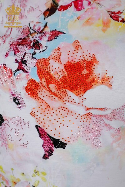 Hurtownia bluzek damskich z krótkim rękawem w kwiatowe wzory cyfrowe - 12091 | KAZEE - Thumbnail