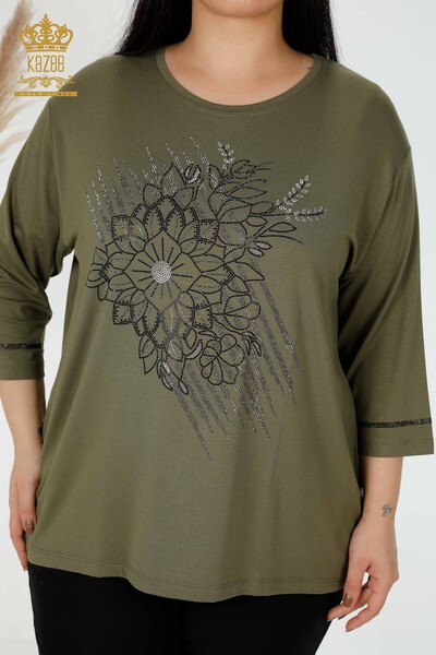 Hurtownia bluzek damskich Crystal Stone Haftowane Khaki - 78944 | KAZEE - Kazee (1)