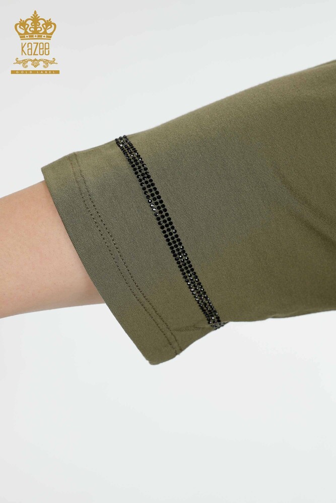 Hurtownia bluzek damskich Crystal Stone Haftowane Khaki - 78944 | KAZEE - 6