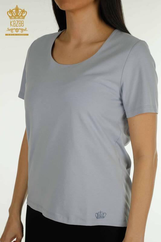 Hurtownia bluzek damskich niebieska z logo - 79560 | KAZEE