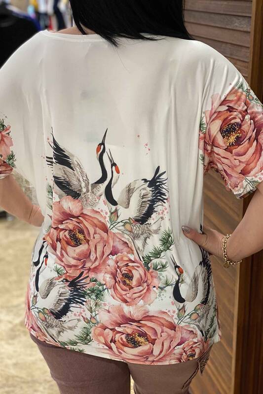Hurtownia bluzek damskich z cyfrowym kwiatowym nadrukiem z krótkim rękawem - 76829 | Kazee