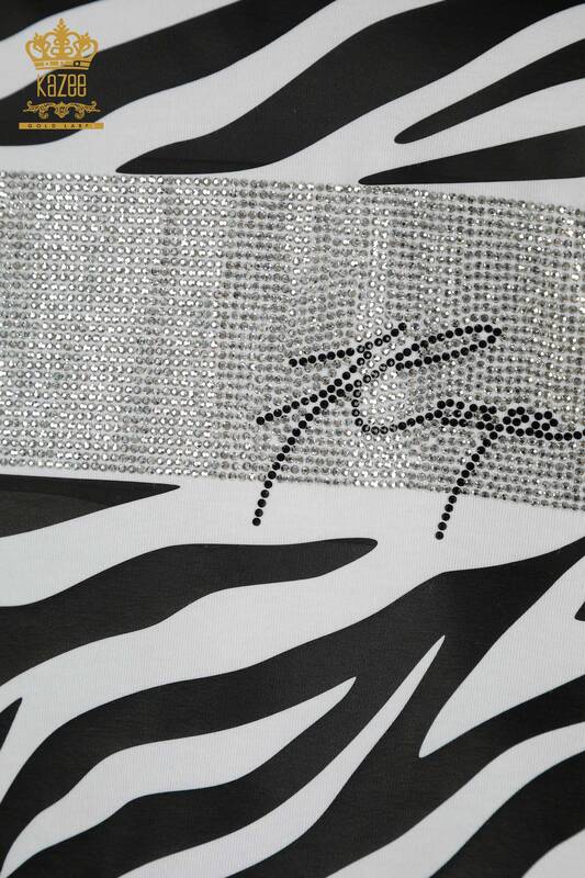 Hurtownia bluzek damskich - Zebra w paski - biała - 79457 | KAZEE