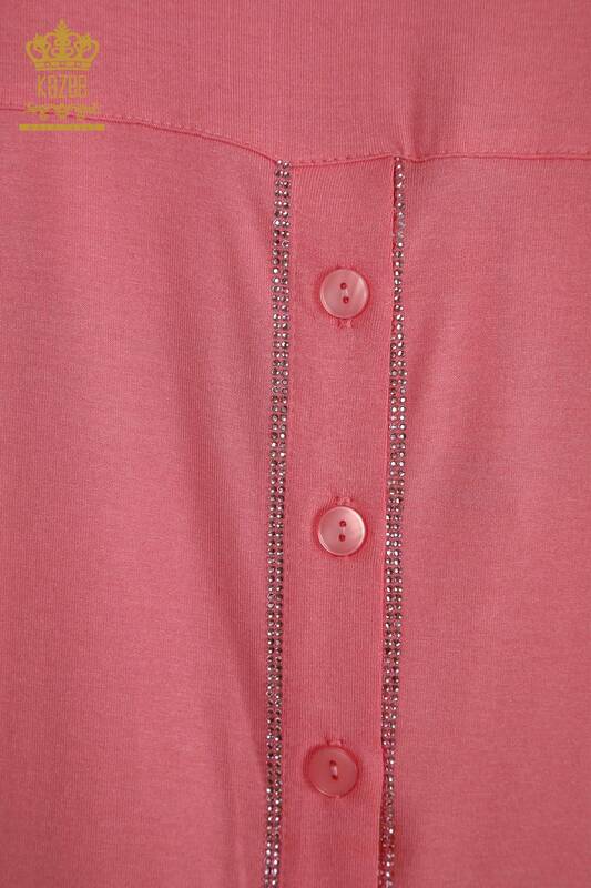 Hurtownia bluzek damskich - Szczegółowe guziki - różowe - 79297 | KAZEE
