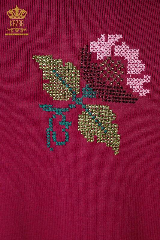 Hurtownia damskich kamizelek z dzianiny z kieszeniami i kolorowym haftem kwiatowym - 16812 | KAZEE