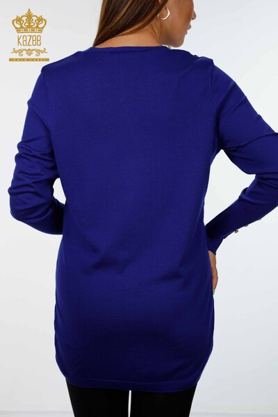 Hurtownia damskiego swetra rozpinanego z dekoltem w kształcie litery V i mankietem z guzikiem szczegółowym - 15945 | KAZEE - Thumbnail