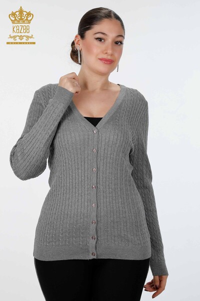Hurtownia damskiego swetra rozpinanego na guziki Szczegółowa długa wiskoza - 15661 | KAZEE - Thumbnail