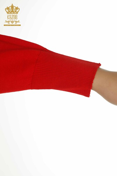 Hurtownia swetrów damskich z dzianiny - haftowane kwiaty - czerwony - 30228 | KAZEE - Thumbnail